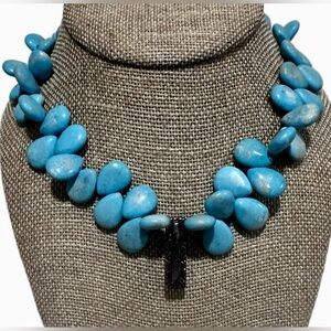 Turquoise Pear Drop & Sterling Silver Heishi Native Southwestern Necklace